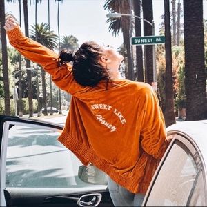HONEYPUNCH SWEET LIKE HONEY VELVET BOMBER JACKET